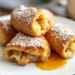 Serving Cinnamon Roll French Toast Roll-Ups with fruit.