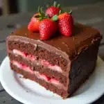 Layering chocolate cake with strawberry filling 2